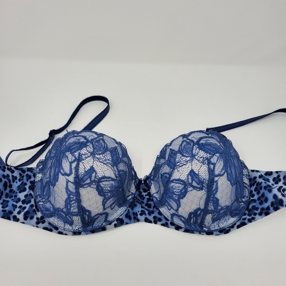 VICTORIA'S SECRET BLUE LACE ANIMAL PRINT BALCONET PUSH UP BRA WOMEN 36B - Picture 9 of 15